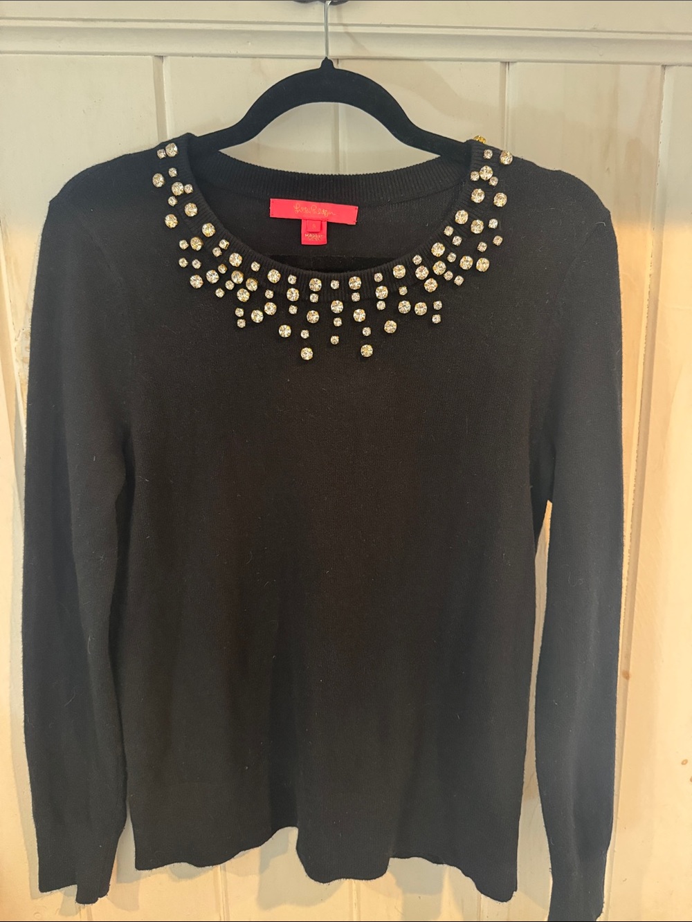 Lilly Pulitzer Black Jewel-Neck Embellished Sweater